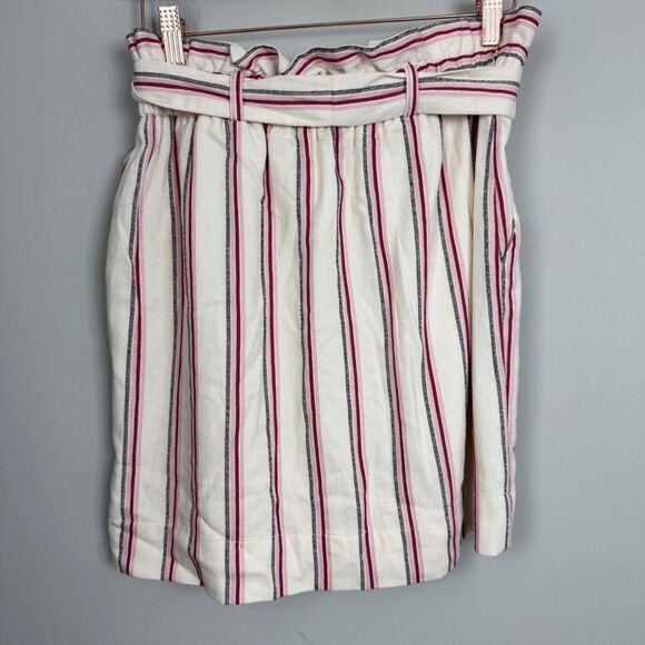 EXPRESS | NEW Striped Cream Paper Bag Waist Belted Skirt Women’s Size Small - Picture 9 of 9
